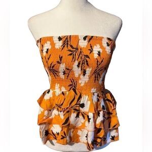 NWT Olivaceous strapless peplum top floral with smocked top MED